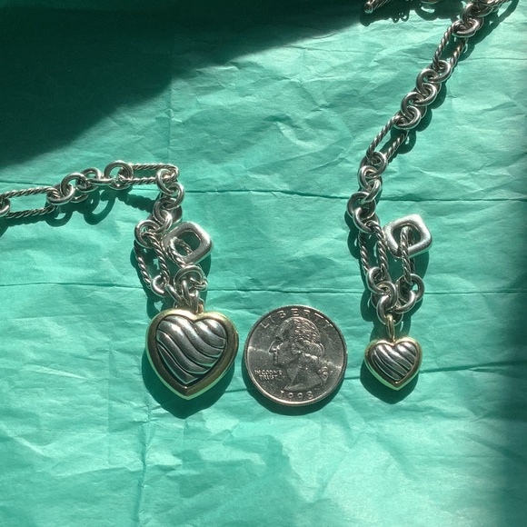 💖 David Yurman - Heart Charm Figaro Chain Toggle Necklace and Bracelet Set - Picture 12 of 13
